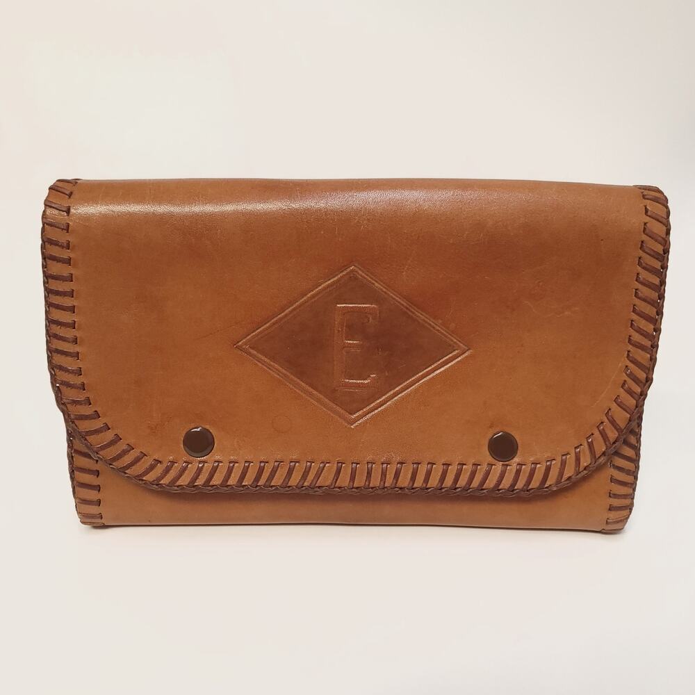Leather Bag Case Pouch Book Holder Small Pencilcase Artist Brown Embossed Bible - Picture 1 of 11